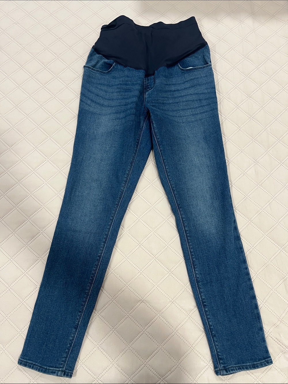 Old Navy Blue Skinny Maternity Jeans with Black Waist Panel